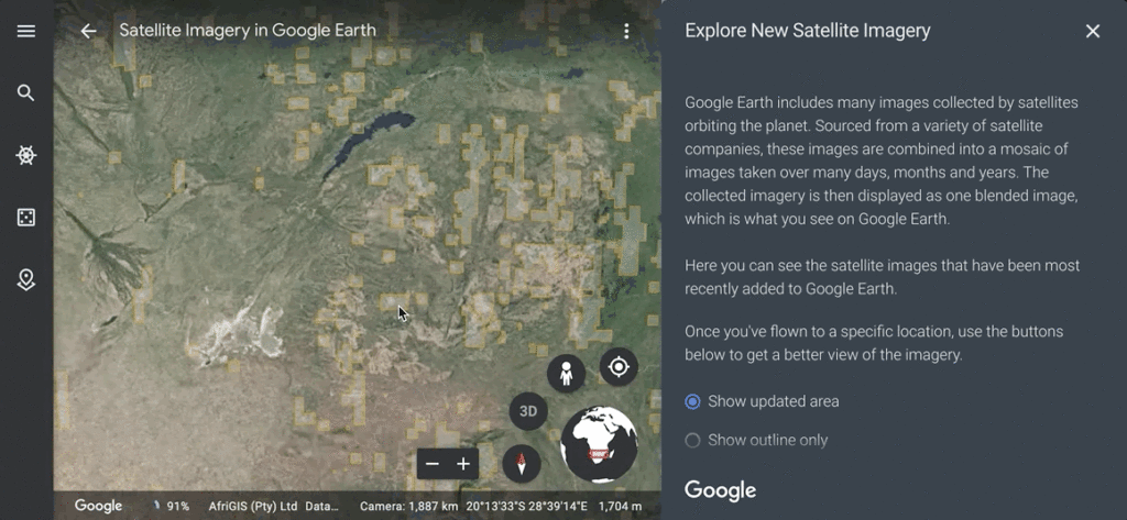 gif of google's satellite imagery tool zooming in on a land area