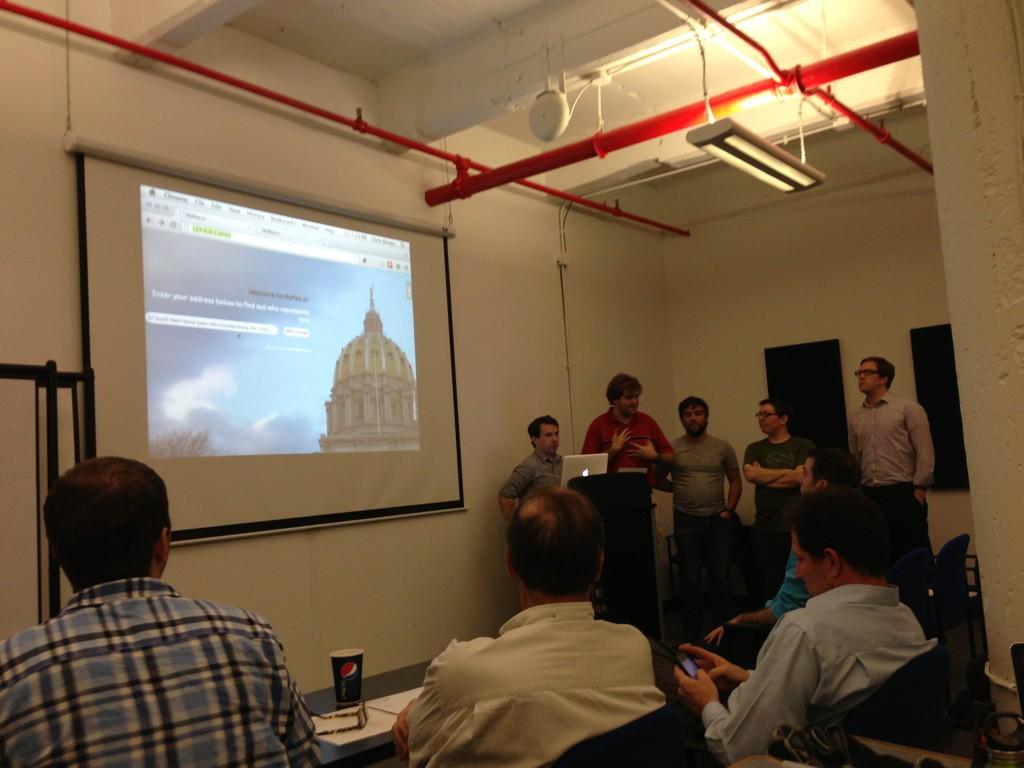 The State-gov-tracker team demoing their PA Statehouse dashboard app