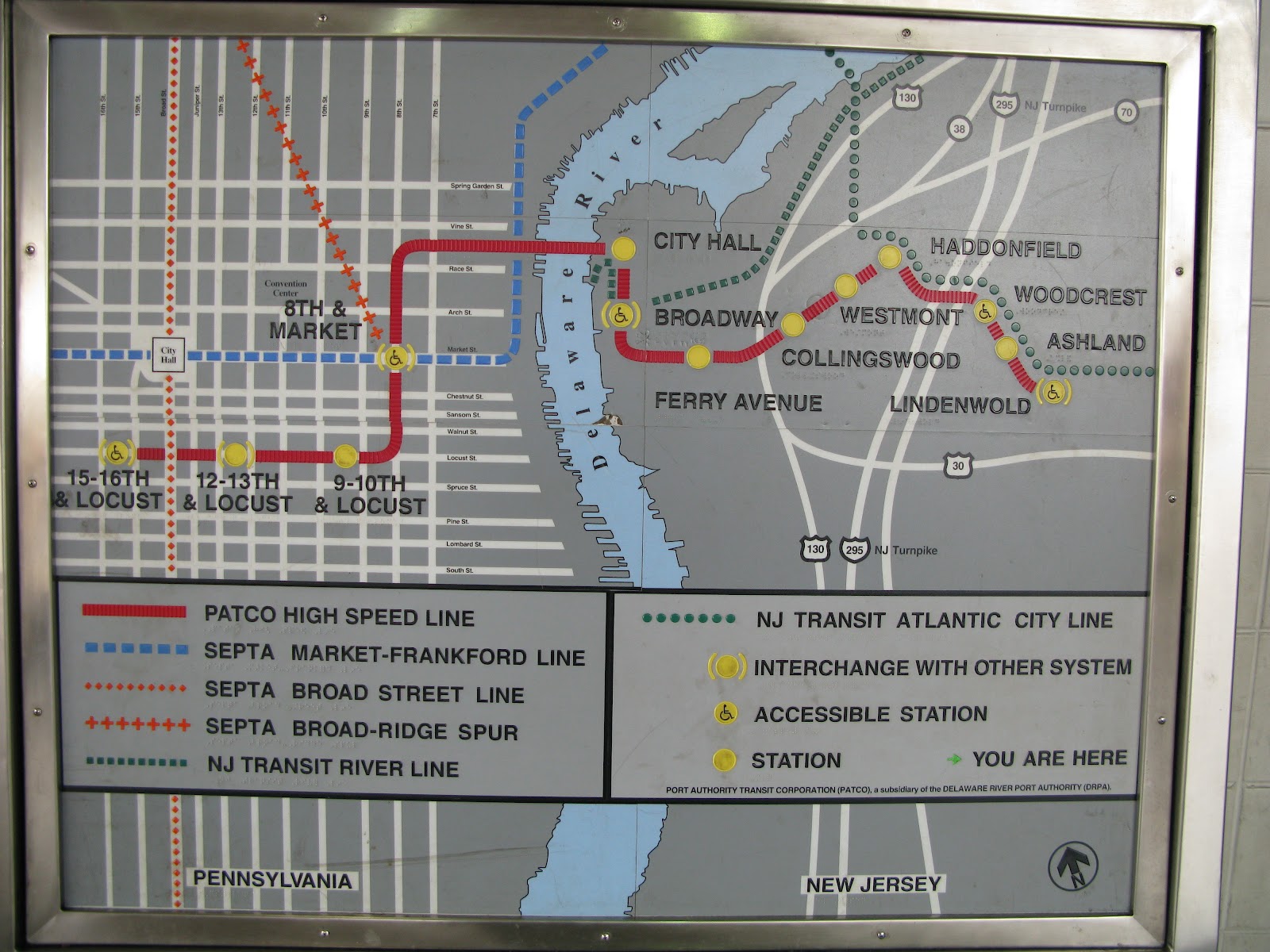 Patco's Textile Map with Braille station names and textured routes