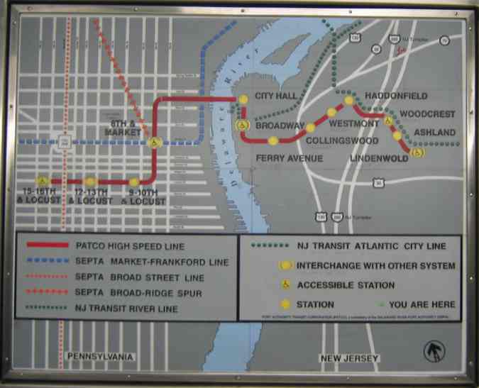 Patco's Textile Map with Braille station names and textured routes