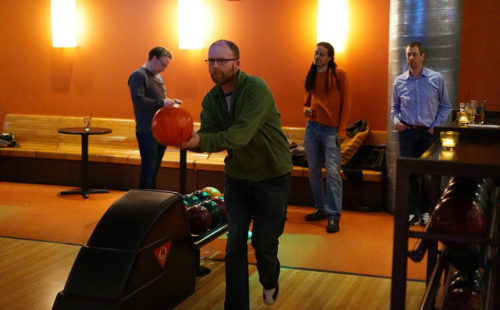 Sprinters getting into the swing of bowling at North Bowl. Photo credit Jody Garnett.
