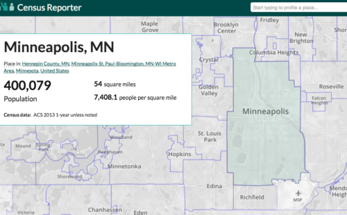 CensusReporter.org map displaying Minneapolis, MN