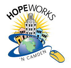 Hopeworks Logo, skyline, world, and mouse
