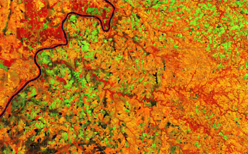 False color composite of Uruguay River (May 2015) with Landsat 8