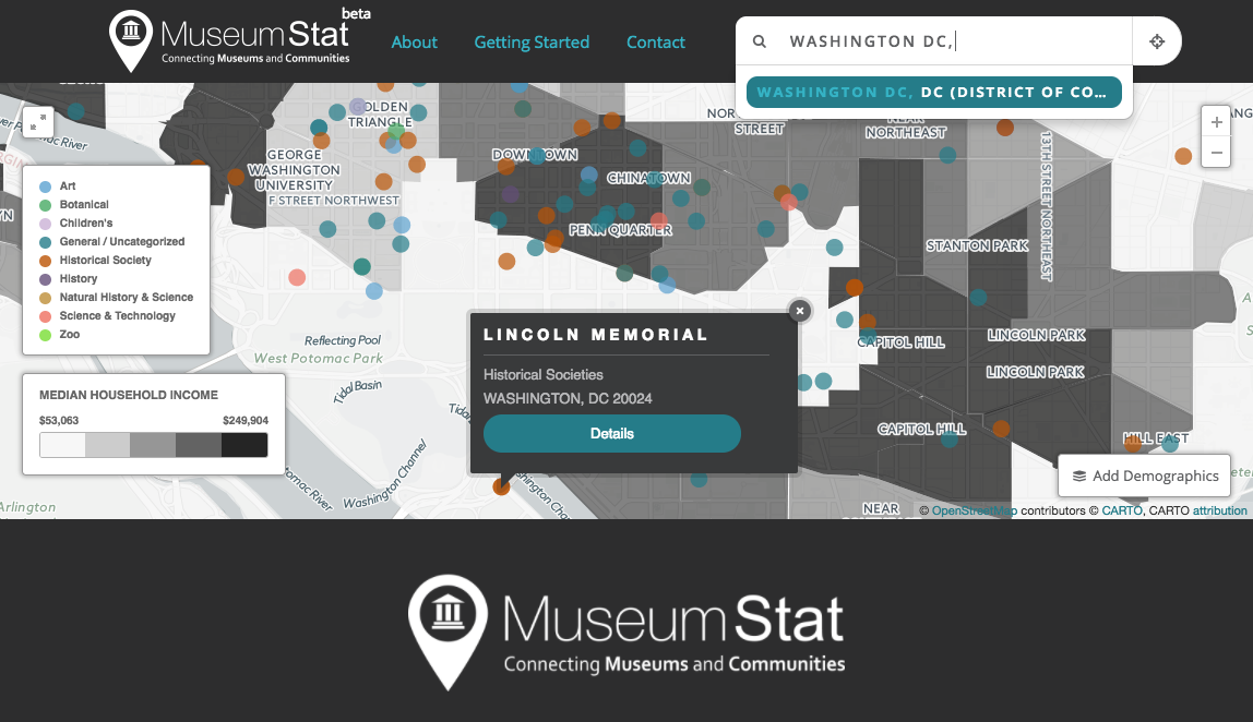 Use MuseumStat to visualize statistical data related to the location of the organization.