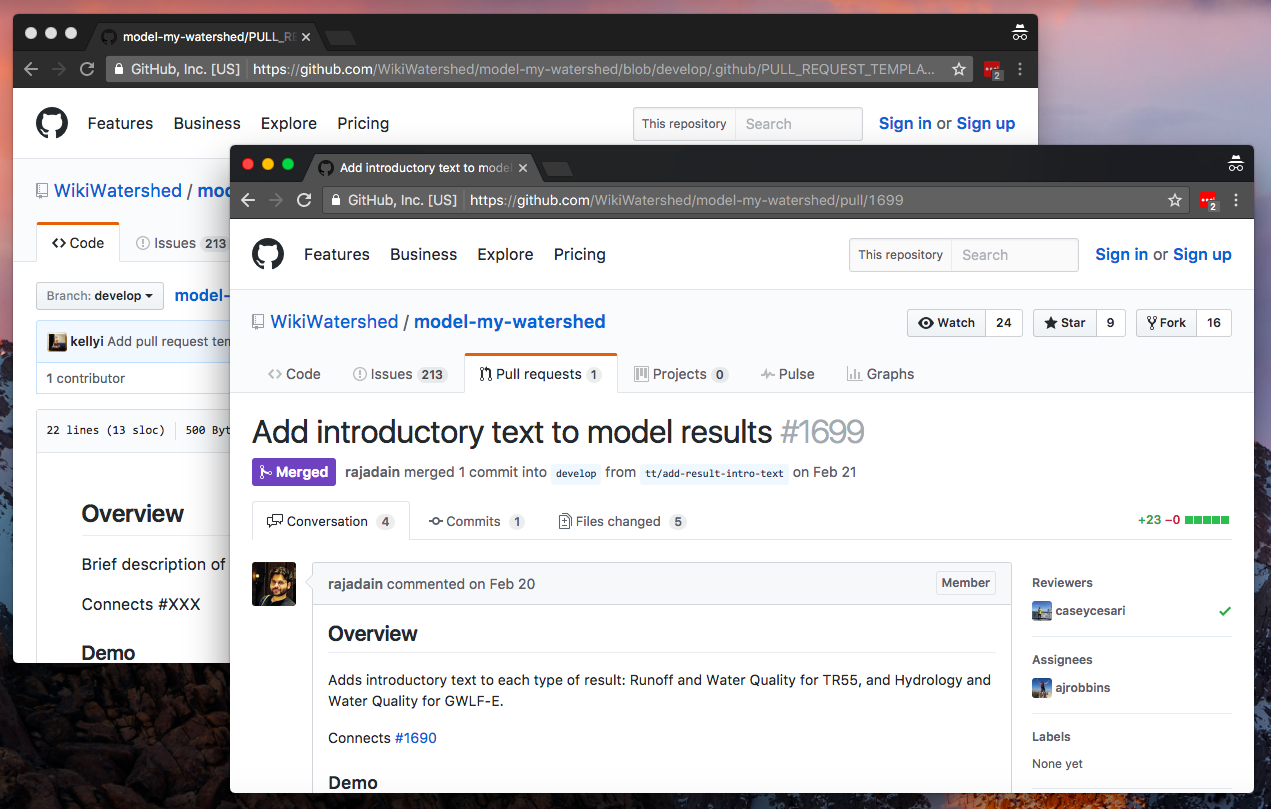 GitHub Pull Request Template Workflow by Azavea