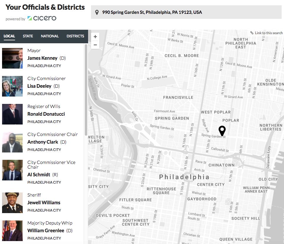 Free Officials & Districts Lookup Tool via CiceroData.com