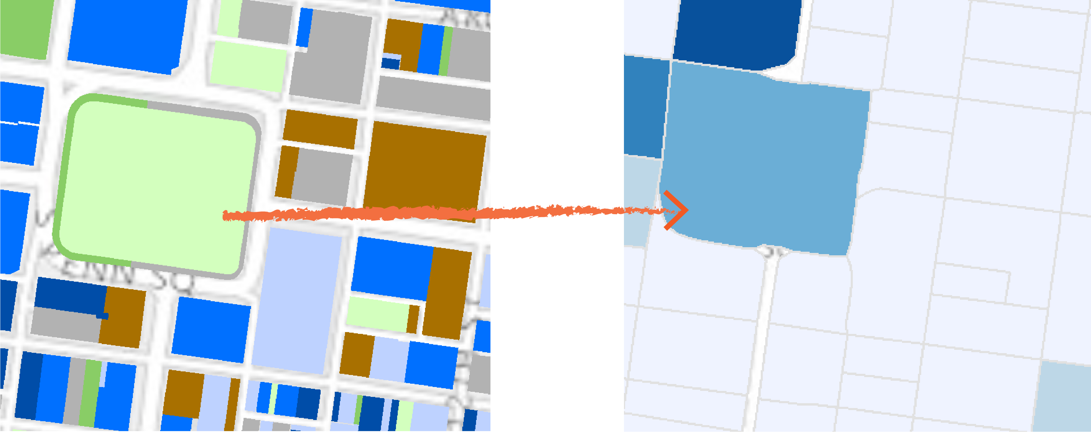 Land use can be easily aggregated to blocks