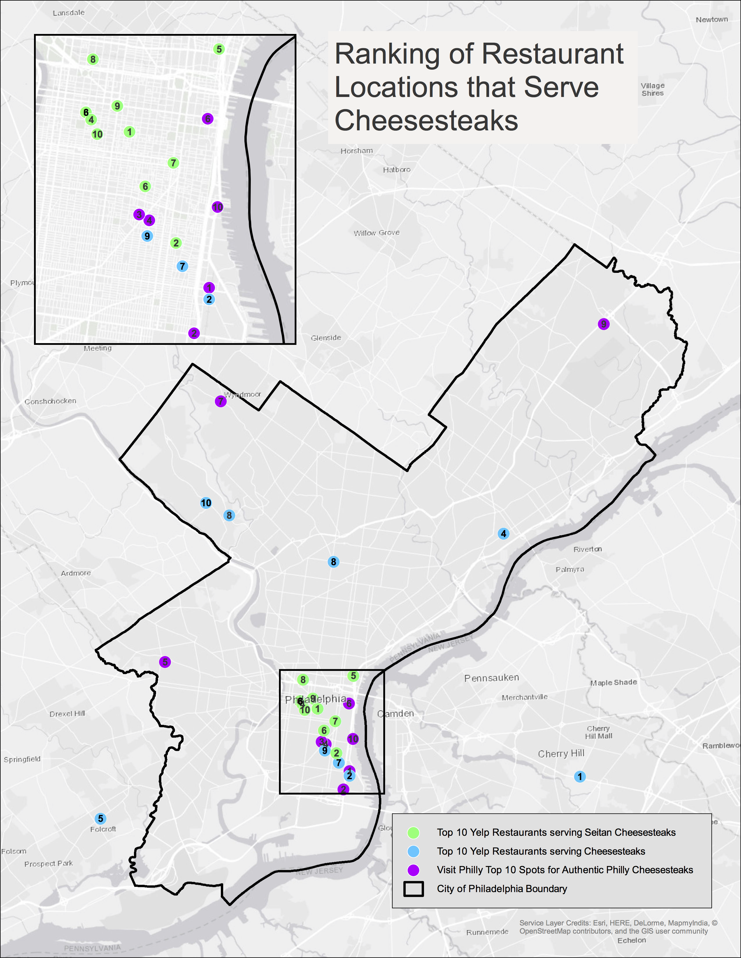 Map of Top Restaurants Serving Cheesesteaks in Philadelphia