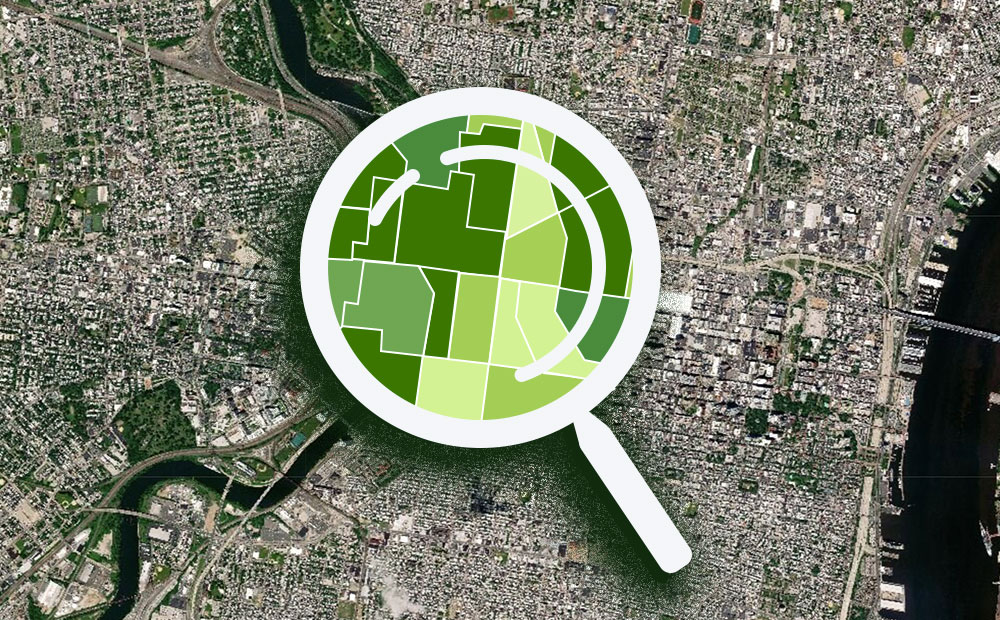 Magnifying glass that reveals data on aerial map