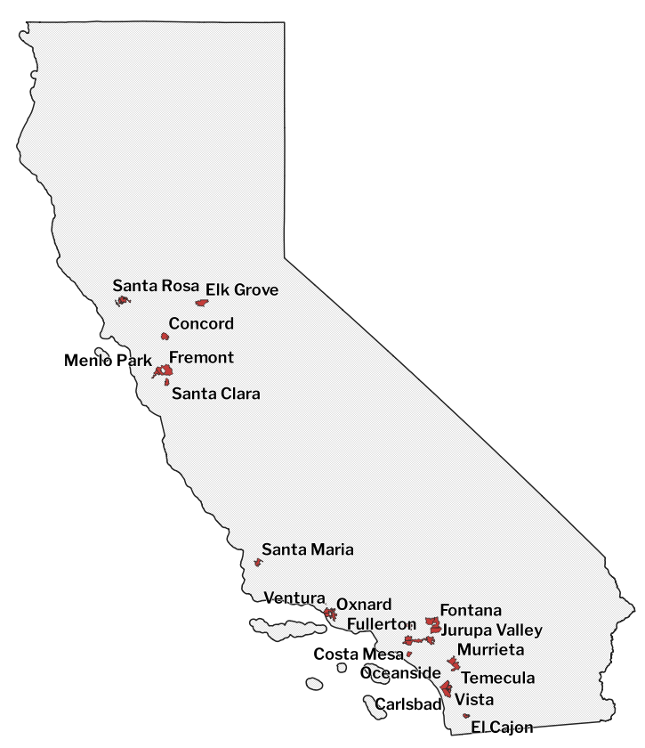 California cities with new districts going into effect in the 2018 election