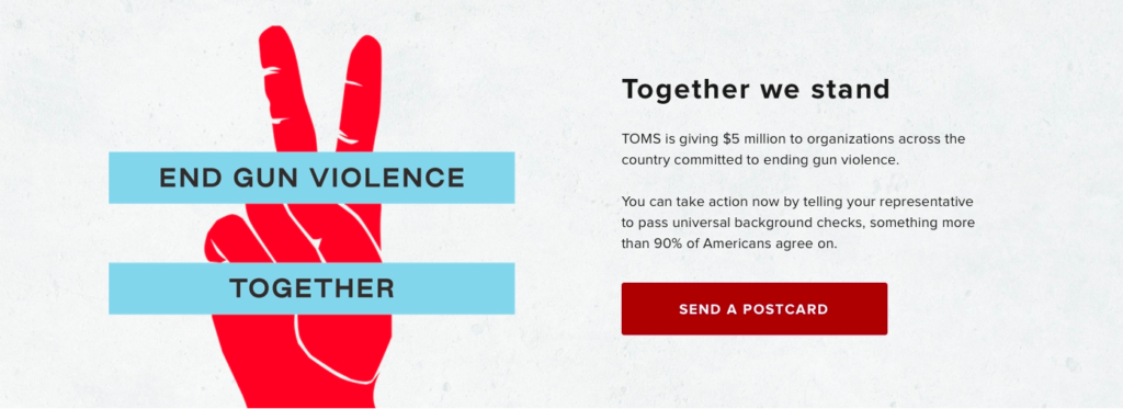 Tom's Shoes utilizes Corporate Social Responsibility and fights against gun violence