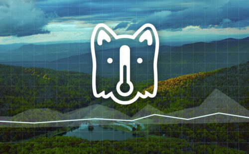 Temperate logo and chart overtop of an image of mountains in Virginia.