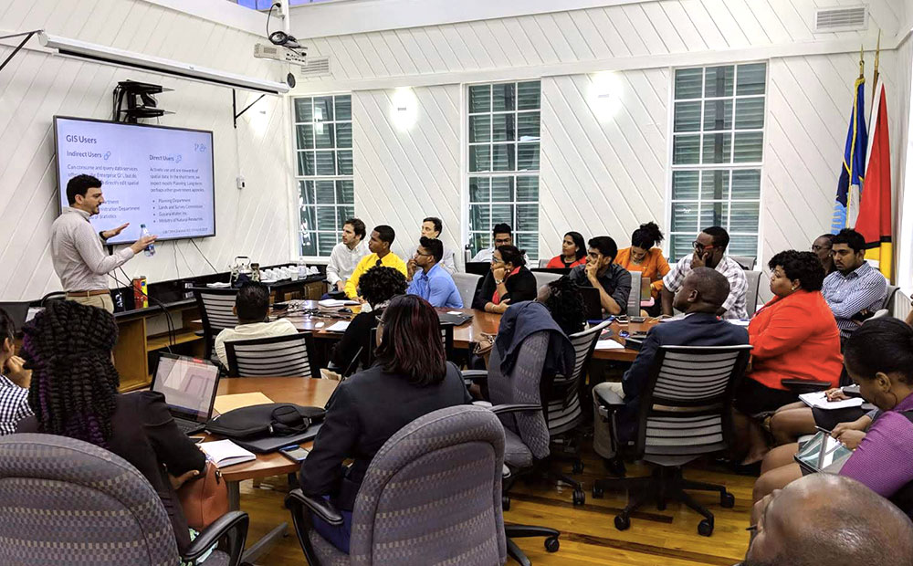 Azavea employee presenting GIS training in Guyana.