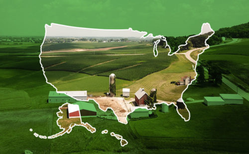 United States outline around an image of farmland.