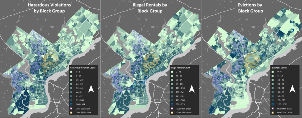 Maps with comparison of substandard housing conditions by block group