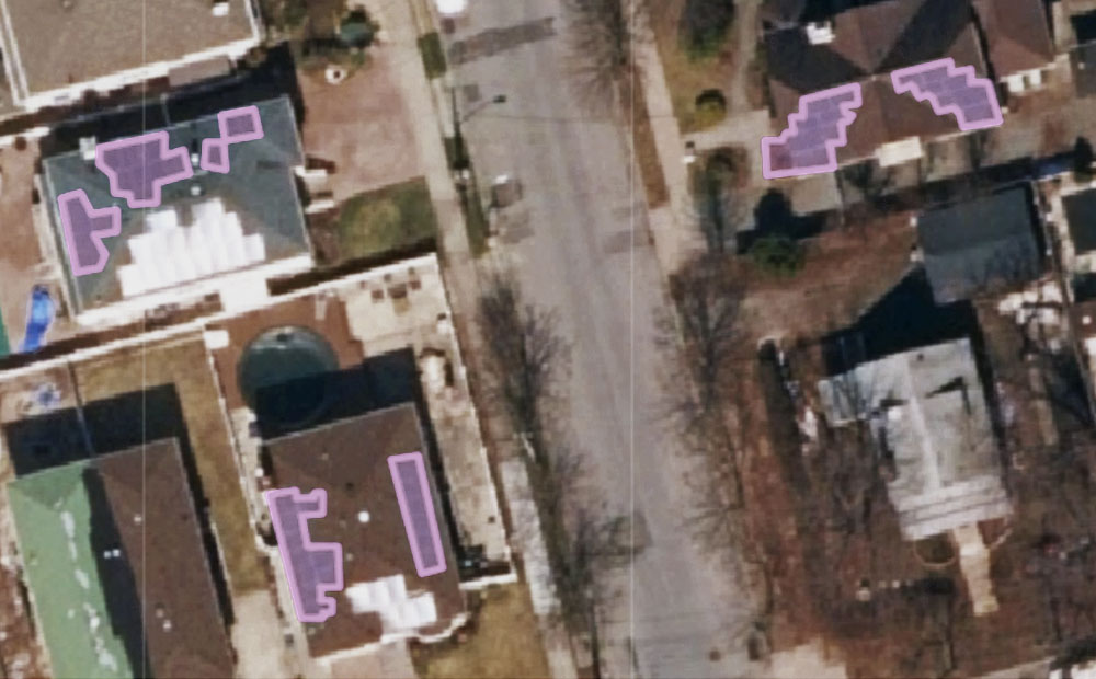 Satellite imagery displaying machine learning labels.