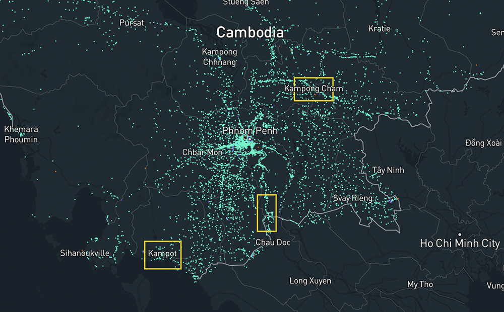 Screenshot of mapped building footprints in Cambodia.