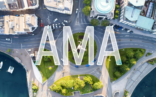 Letters AMA on top of aerial earth imagery.
