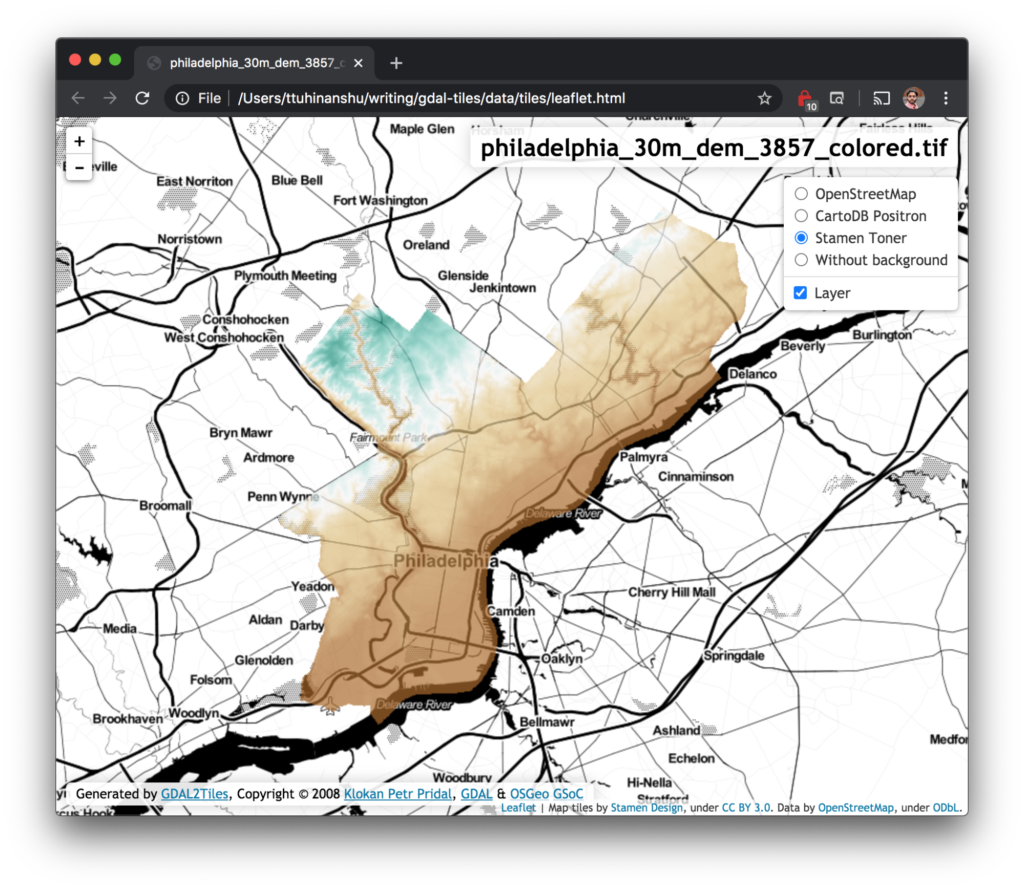 screenshot of completed map of Philadelphia