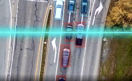 Illustration of Raster Vision being used to find cars using machine learning.