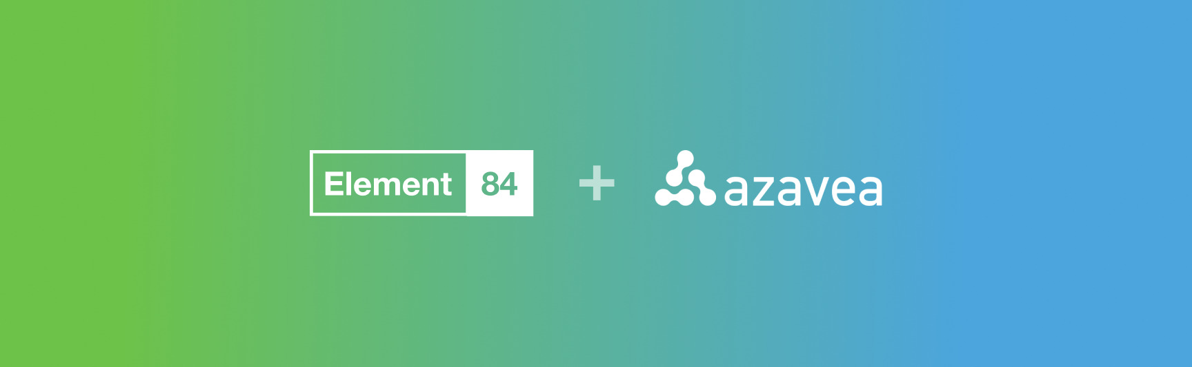 Element 84 and Azavea's logos are joined with a plus sign on a gradient background of blue and green (the two organizations' brand colors)